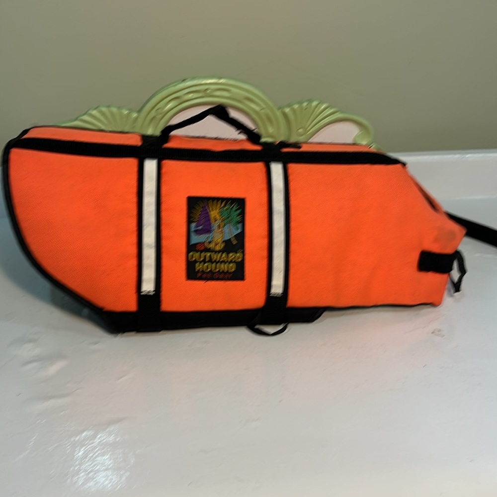 Outward Hound Orange Dog Life Jacket with Black Straps